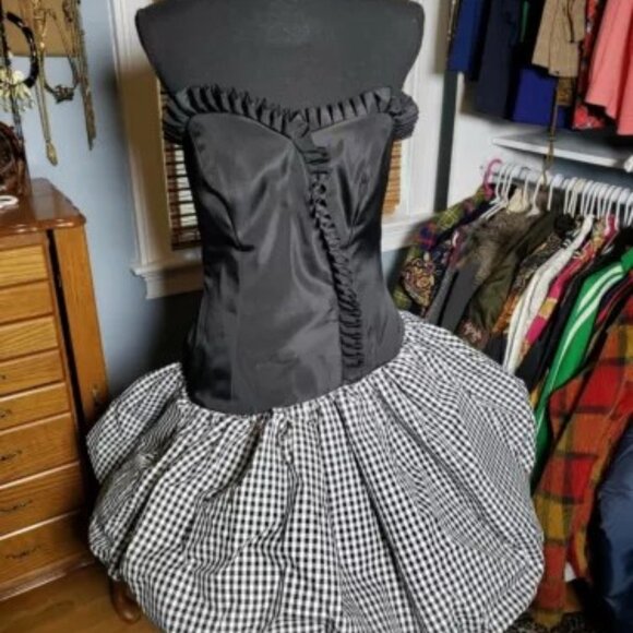 Vintage Cache Gingham Bubble Hem Mini Dress - Picture 1 of 3